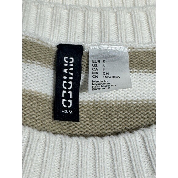 H&M Divided Striped-knit Sweater Cropped/Short Sleeve White/Tan/Women’s/Small - Picture 6 of 9